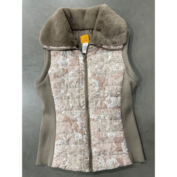 Ruby Rd. Jackets & Blazers - Ruby Rd Puffer Vest Jacket Womens Large Floral Paisley Faux Fur Collar Zip SizeS